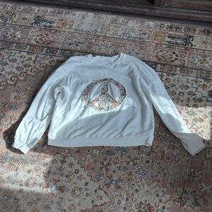 Easel Floral Peace Sign White Sweater